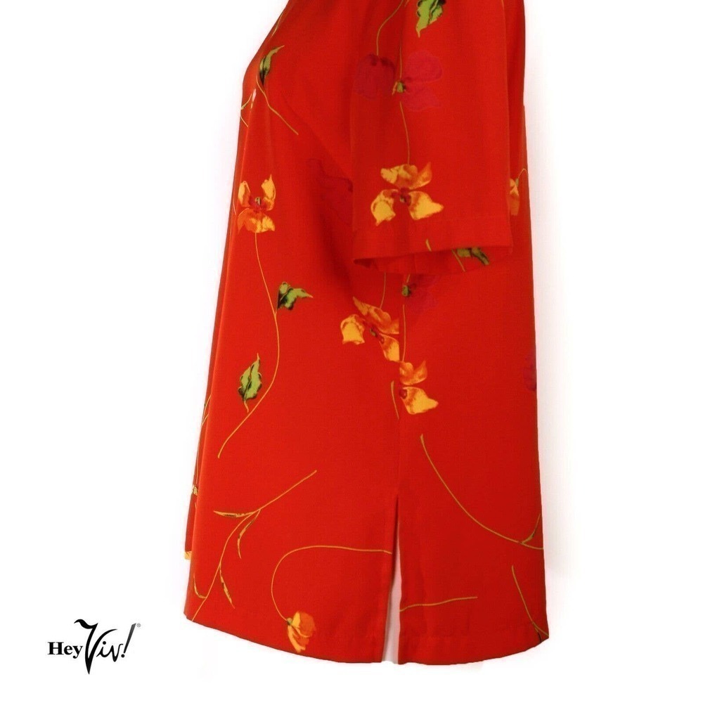 Vintage Maren Blouse Top Colorful Flowers on Red Size Medium B40 W40 - Hey Viv - Picture 5 of 7